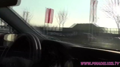 Teen Slut masturbates Public in a Mercedes Benz