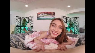 Brunette nympho rides her male sex doll in virtual reality